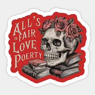 all s fair in love and poetry, book, skull, and rose vintage Sticker